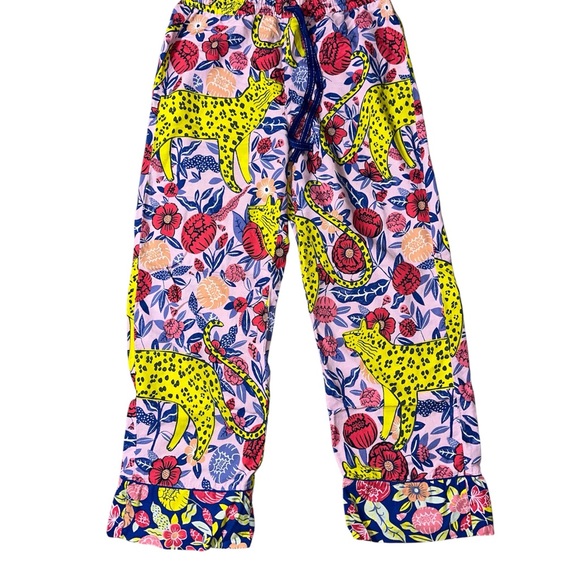 Anthropologie Agathe Singer Blue and Pink Patterned floral & cheetah Pants Set - Picture 2 of 5